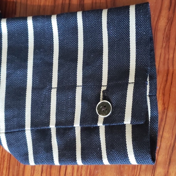 Banana Republic Womens Blazer Navy Blue With Ivory Stripe Italian Linen Sz10 - Picture 12 of 16